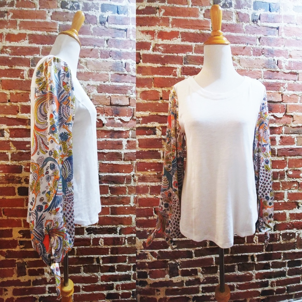 Anthropologie Paisley Scarf Tie-Sleeve Jersey Top